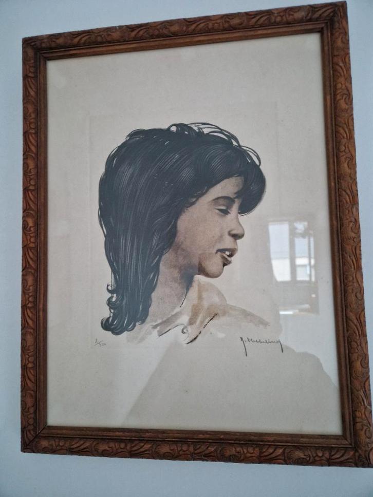 "Mexicaans Meisje" van Roger Hebbelinck, Antiek en Kunst, Kunst | Etsen en Gravures, Ophalen