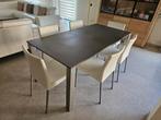 Eettafel 180x90 met 6 lederen stoelen, Huis en Inrichting, Tafels | Eettafels, Ophalen, Overige materialen, Gebruikt, 50 tot 100 cm