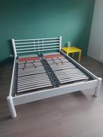 Tweepersoonsbed metaal wit met lattenbodem, Huis en Inrichting, Ophalen, Tweepersoons, Zo goed als nieuw, Metaal