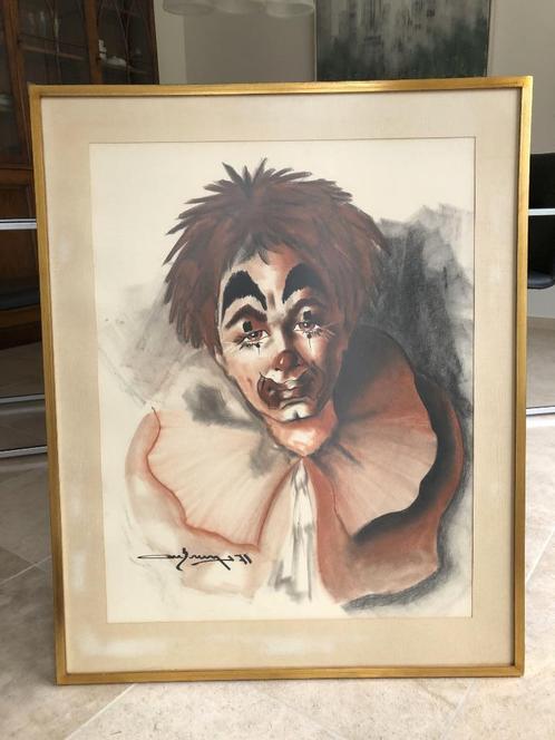 Tekening Clown, Huis en Inrichting, Woonaccessoires | Schilderijen, Tekeningen en Foto's, Gebruikt, Tekening, 75 cm of meer, 50 tot 75 cm