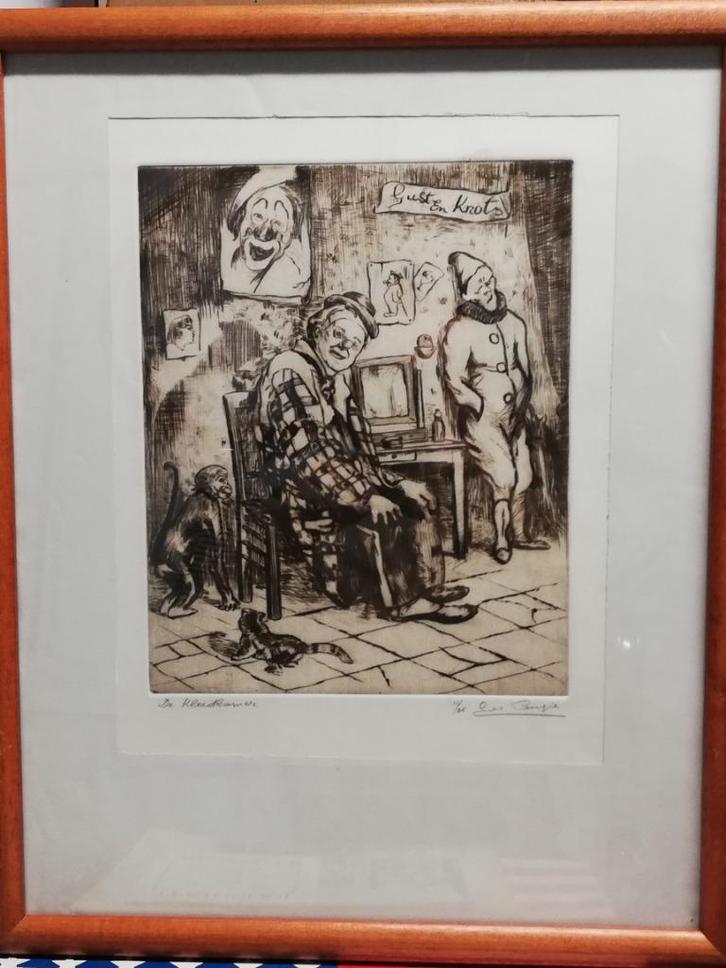 G Langie; ets; 'De Kleedkamer', Gentse kunstenaar, Antiek en Kunst, Kunst | Etsen en Gravures, Ophalen of Verzenden