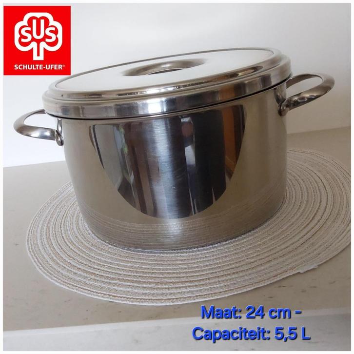 Schulte-Ufer Romana Kookpot 24 cm 18/10 inox koperen bodem, Huis en Inrichting, Keuken | Potten en Pannen, Gebruikt, Kookpan of Snelkookpan