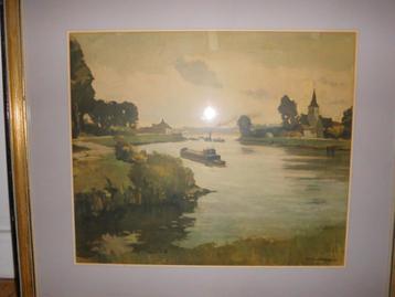 Aquarel Herman Verbaere, Scheldezicht beschikbaar voor biedingen