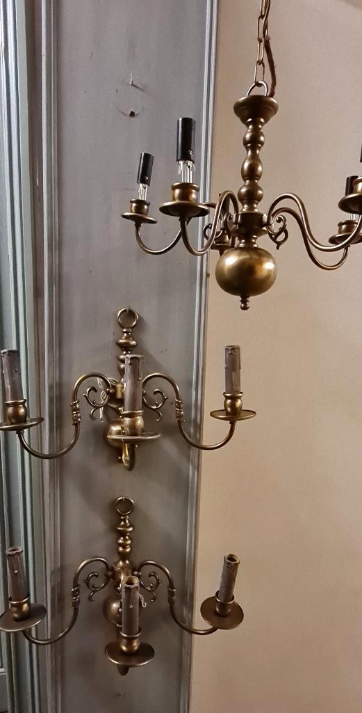 Set van Vlaamse luster + 2 bijhorende appiquen, Antiek en Kunst, Antiek | Verlichting, Ophalen