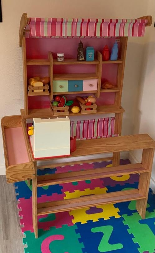 Houten speelgoed winkel incl. kassa en toebehoren, Kinderen en Baby's, Speelgoed | Buiten | Speelhuisjes, Gebruikt, Hout, Ophalen