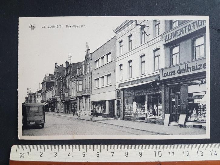 Postkaart La Louvière Rue Albert 1er Louis Delhaize winkel, Verzamelen, Postkaarten | België, Gelopen, Henegouwen, 1940 tot 1960