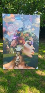 Fotokunst woman with flowers 100x150 op canvas, Antiek en Kunst, Ophalen