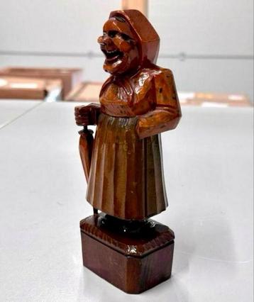Antiek 1900 hout hand gesneden Figuur vrouw dame wandelstok beschikbaar voor biedingen