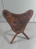 Oude lederen zadelkruk driepoot jaren '60 plooibaar, Antiek en Kunst, Ophalen of Verzenden