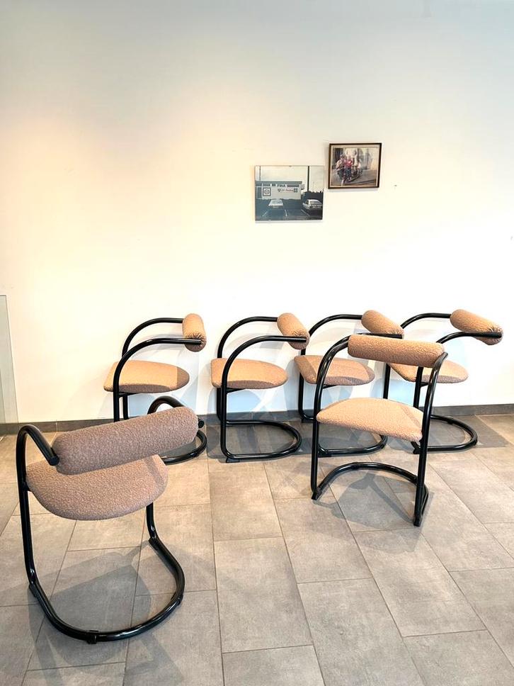 6 design 80’s stoelen, Huis en Inrichting, Stoelen, Zo goed als nieuw, Stof, Zwart, Ophalen