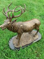PRACHTIG GROOT HERT IN BRONZEN BORD, Antiek en Kunst, Ophalen