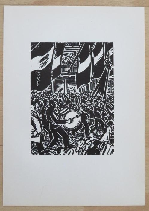 Houtsnede Frans Masereel: Nationale Feestdag in Brussel, Antiek en Kunst, Kunst | Etsen en Gravures, Ophalen of Verzenden