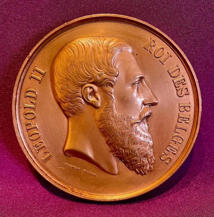 Bronzen medaille Koning Leopold II door Leopold Wiener., Postzegels en Munten, Penningen en Medailles, Brons, Ophalen of Verzenden