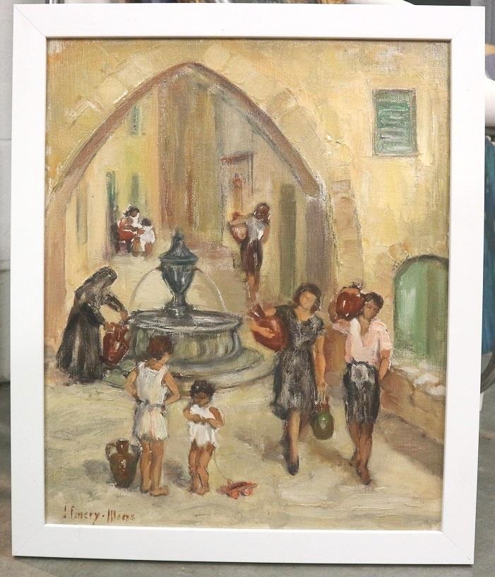 Juliette EMERY-MOENS, bij de fontein, Antiquités & Art, Art | Peinture | Classique, Enlèvement ou Envoi