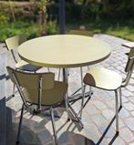 Vintage groene ronde tafel met 4 bijhorende stoelen, Huis en Inrichting, Tafels | Eettafels, Ophalen, Gebruikt, Vier personen