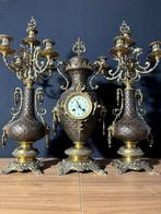 (77) Antieke Franse Bronzen VaasPendule met Kandelaren 1880, Ophalen of Verzenden
