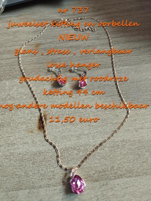 737. Parure de bijoux : collier et boucles d'oreilles, NEW,, Bijoux, Sacs & Beauté, Colliers, Neuf, Autres matériaux, Rose, Avec pendentif