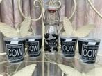 4 glazen en fles met koe motief, Enlèvement ou Envoi, Comme neuf, Verre, Autres types