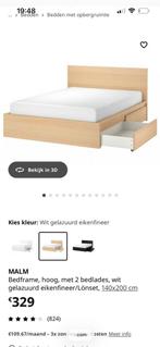 Hoog Malm bed licht eik 140x200 , 4 (!) schuiven, Huis en Inrichting, Slaapkamer | Bedden, Ophalen, Zo goed als nieuw