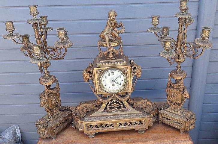 bronzen schouwgarnituur, Antiek en Kunst, Kunst | Designobjecten, Ophalen