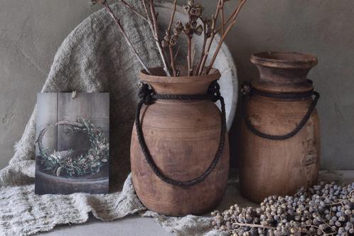 Oude houten Himachal pot Nepalese kruik, Huis en Inrichting, Woonaccessoires | Vazen, Ophalen of Verzenden