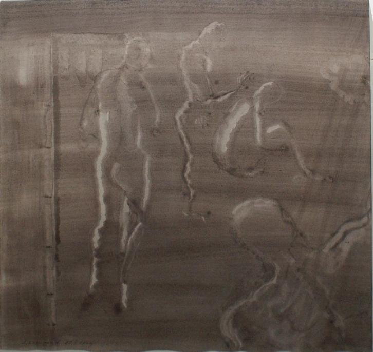 Aquarel Figuren St-Petersburg 2004 (77 x 79 cm), Antiek en Kunst, Kunst | Schilderijen | Modern, Ophalen