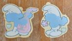 De Smurfen 2 stickers BP jaren '70 Peyo Schtroumpfs, Verzamelen, Stripfiguren, Ophalen of Verzenden, Smurfen, Zo goed als nieuw