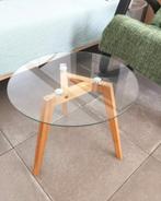 Salontafel Bijzettafel glas met hout poten, Glas, Minder dan 45 cm, Modern, Rond