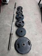 130kg Olympische Rubberen Grip Gewichten +Olympische Barbell, Sport en Fitness, Fitnessmaterialen, Ophalen, Zo goed als nieuw