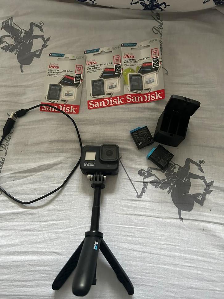 Go pro 8 zwart en zijn accessoires, Audio, Tv en Foto, Foto | Flitsers, Zo goed als nieuw