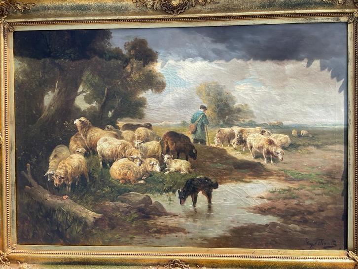 Henry Schouten: Groot schilderij van herder en schapen, Antiek en Kunst, Kunst | Schilderijen | Klassiek, Ophalen