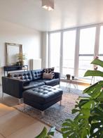 Lederen 3 zit zetel landskrona zwart met poef, Huis en Inrichting, Stoffering | Vloerbedekking, Ophalen, Zwart