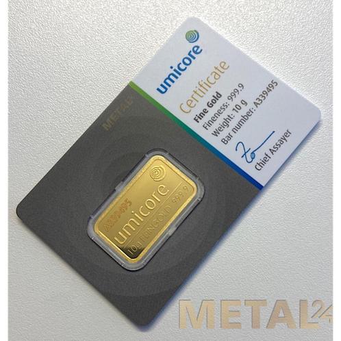 UMICORE GOUDBAAR - 10 GRAM, Postzegels en Munten, Edelmetalen en Baren, Goud, Ophalen of Verzenden