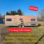 Caravan werfkeet bouw stacaravan camping tiny house tuinhuis, Caravans en Kamperen, Rondzit, 2 aparte bedden, Bedrijf, 6 tot 7 meter