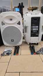 Set 2x Vonyx Verve Series Sparkling White + 4 draadloze mics, Ophalen, Nieuw, 120 watt of meer