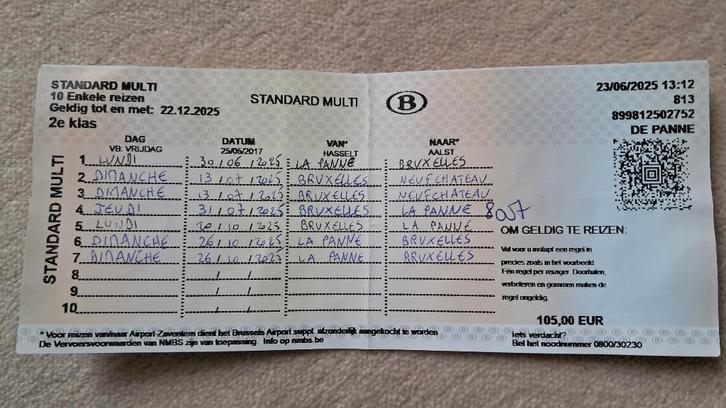 3 places sur un Rail pass, Tickets en Kaartjes, Trein, Bus en Vliegtuig, Algemeen kaartje, Trein