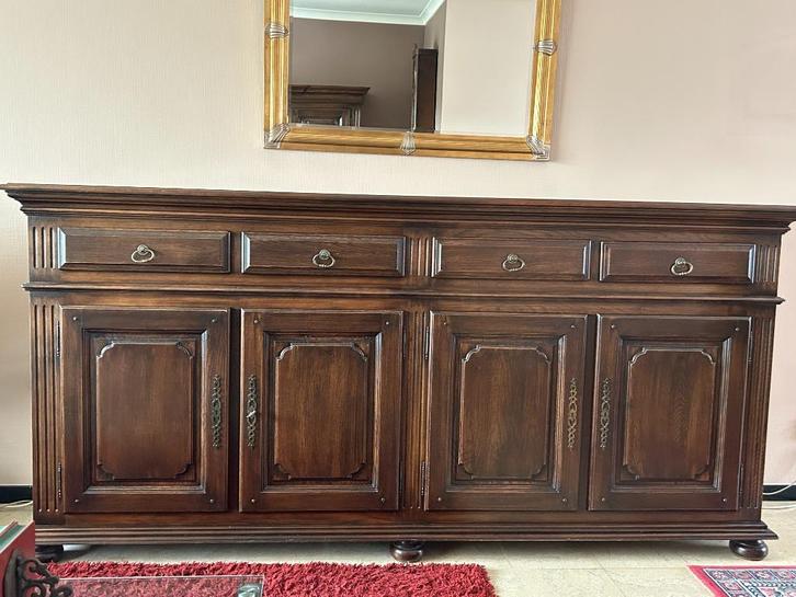 eiken eetplaats : hoge kast, dressoir, tafel met 6 stoelen, Huis en Inrichting, Complete eetkamers, Gebruikt, Ophalen