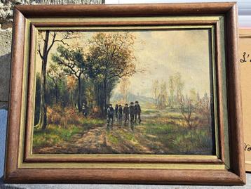 huile sur toile retour des mineur de geroges vandenbossche beschikbaar voor biedingen