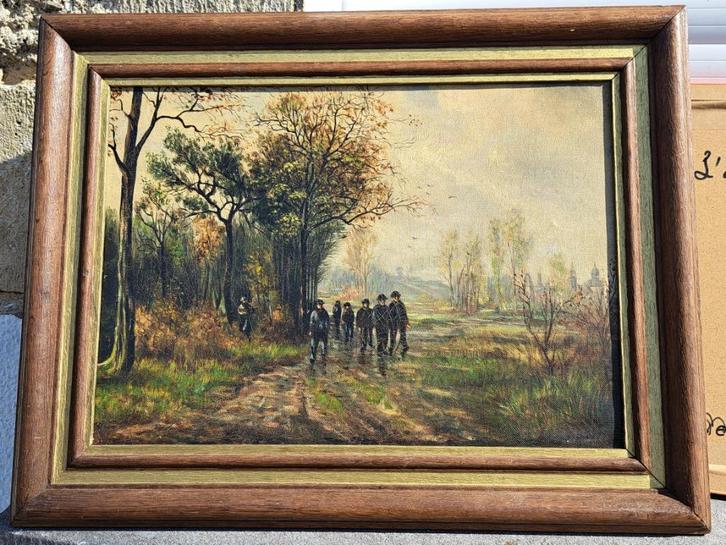 huile sur toile retour des mineur de geroges vandenbossche, Antiek en Kunst, Kunst | Schilderijen | Klassiek, Ophalen of Verzenden