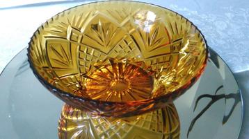 Art Deco glazen schaal glas amber persglas vintage Ø23cm beschikbaar voor biedingen