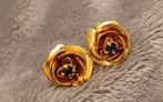 Boucles d'oreilles roses vintage dorées avec pierre bleue, Comme neuf, Bleu, Enlèvement ou Envoi
