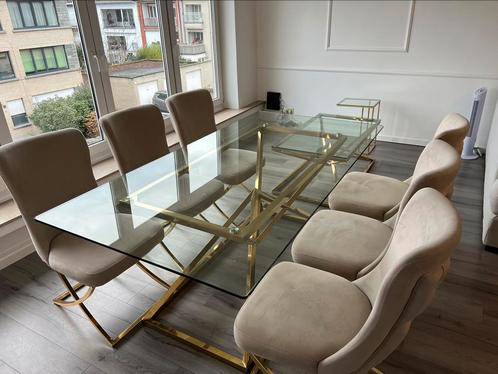 3 delig Eettafel /salontafel /bijzettafel met 6 stoelen, Huis en Inrichting, Tafels | Eettafels, Zo goed als nieuw, Glas, Ophalen of Verzenden