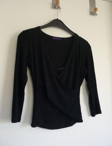 Zwart T-shirt met 3/4 mouwen gewikkeld met strass Maat XS beschikbaar voor biedingen