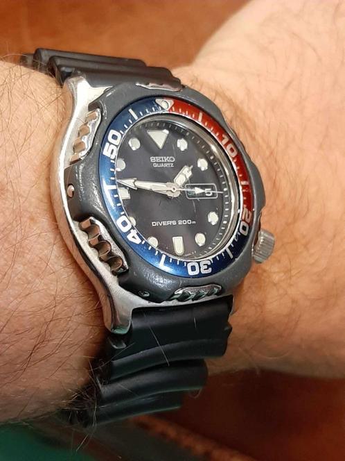 Stoere vintage Seiko scuba diver, duikershorloge Pepsi Cola., Handtassen en Accessoires, Horloges | Heren, Gebruikt, Polshorloge