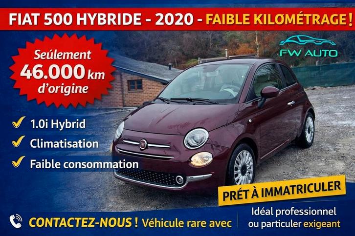 Fiat 500 11/2020 46000km hybride, Auto's, Fiat, Bedrijf, Te koop, ABS, Airbags, Airconditioning, Bluetooth, Boordcomputer, Centrale vergrendeling