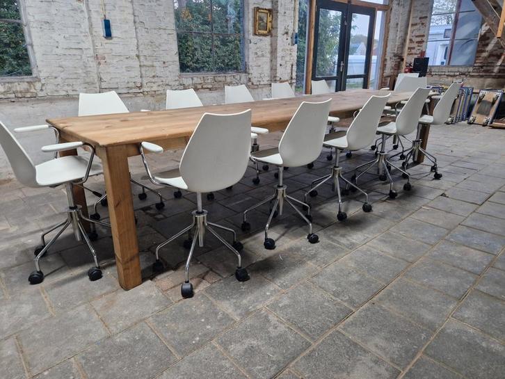 Authentieke boerentafel + 12 design stoelen  gratis bezorgd, Huis en Inrichting, Complete eetkamers, Gebruikt, 8 stoelen of meer