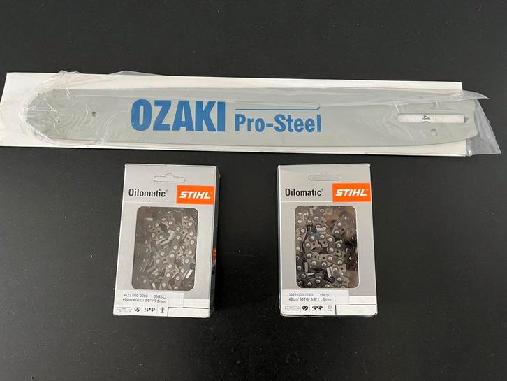 Ozaki zaagblad 40cm + 2 Stihl kettingen, Tuin en Terras, Hand-tuingereedschap, Nieuw, Ophalen of Verzenden