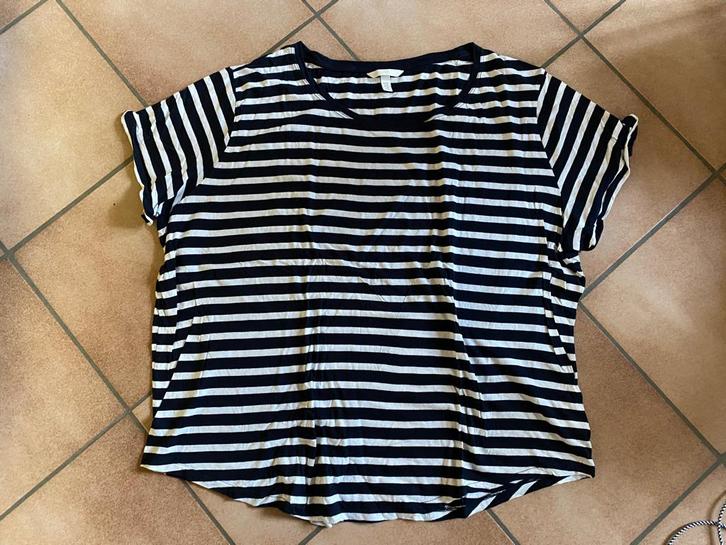 H&M T-shirt met marineblauwe en witte voering, 3XL ZG st, Kleding | Dames, T-shirts, Gedragen, Maat 46/48 (XL) of groter, Blauw