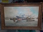 Olieverfdoek scheepsvaart haven, Antiek en Kunst, Kunst | Schilderijen | Klassiek, Ophalen