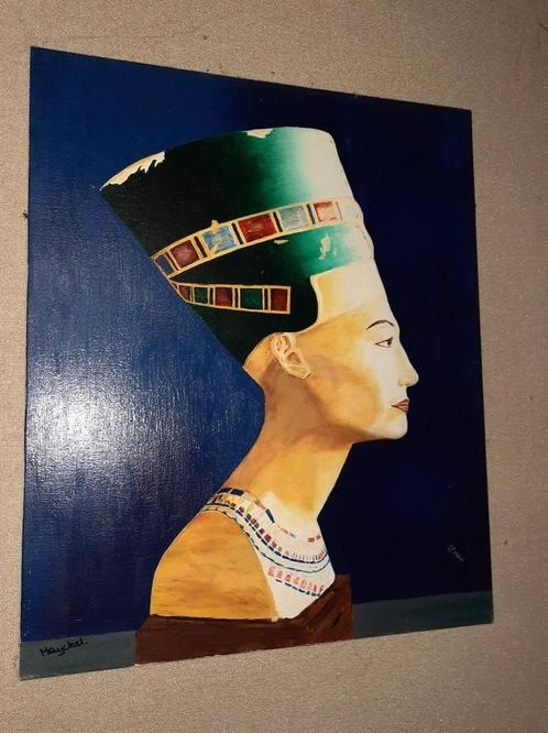 (Koningin Nefertiti) Schilderij olieverf op doek- 50 x 35 cm, Antiquités & Art, Art | Peinture | Moderne, Enlèvement